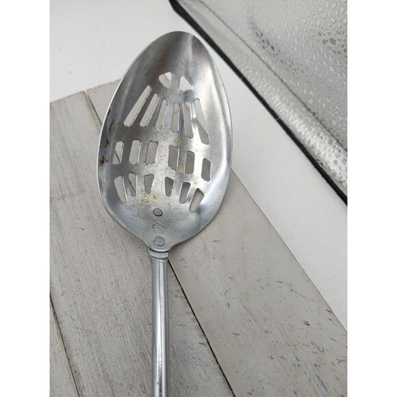 Vintage EKCO A&J Slotted Serving spoon Wood Handle 12" - Picture 2 of 9